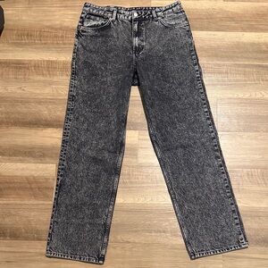 Monki Straight Mid West Rigid Black Dark Acid Wash Jeans Size 32/32 NWT